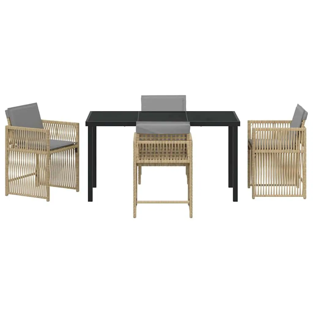 Outdoor Furniture Set 5 Piece Beige Poly Rattan Dining Table with Cushioned Chairs