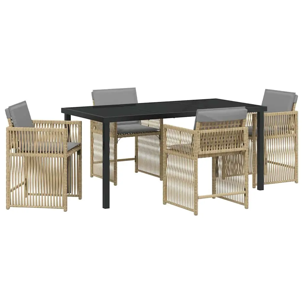 Garden Dining Set Poly Rattan 5 Piece Outdoor Furniture Beige