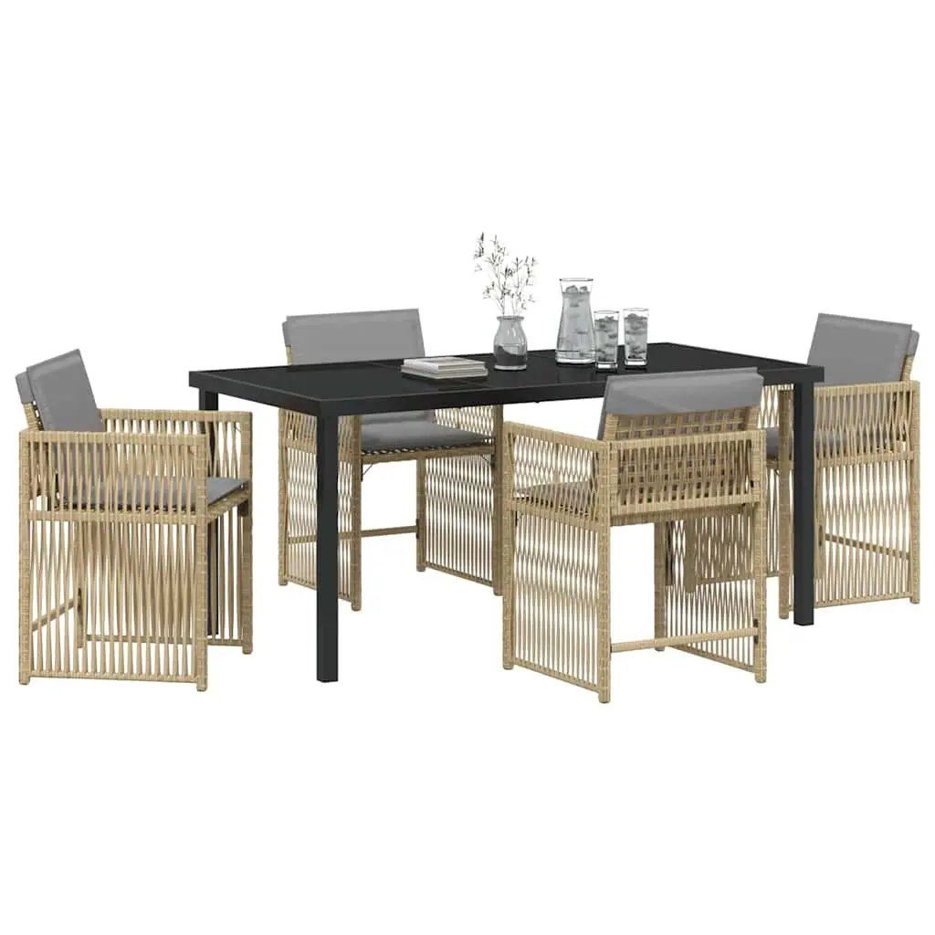 Garden Dining Set Poly Rattan 5 Piece Outdoor Furniture Beige