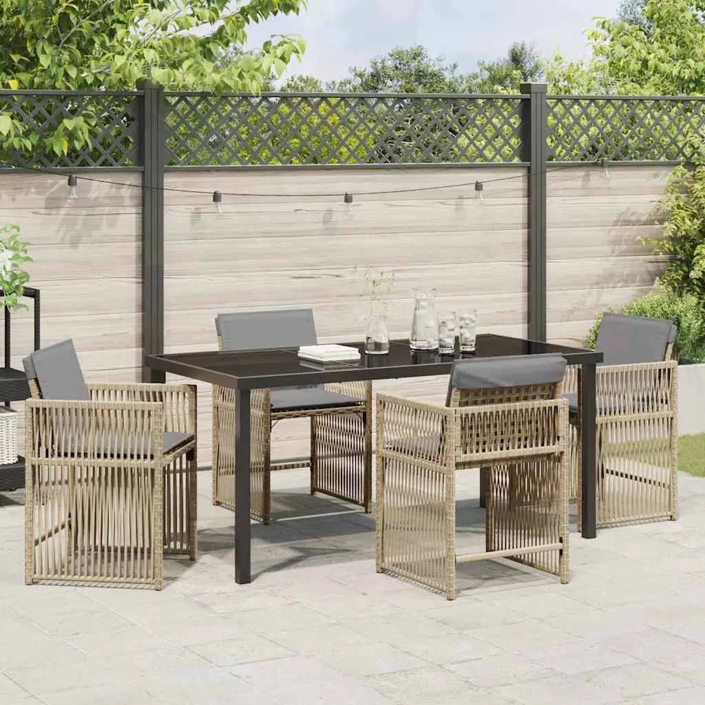 Garden Dining Set Poly Rattan 5 Piece Outdoor Furniture Beige