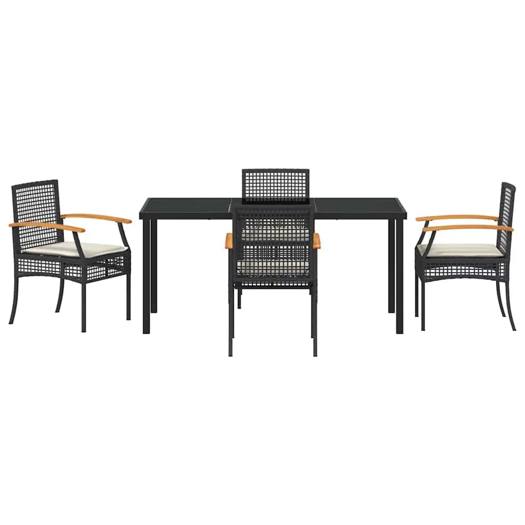 Garden Dining Set Glass Top Table Black Rattan Chairs 5 Piece