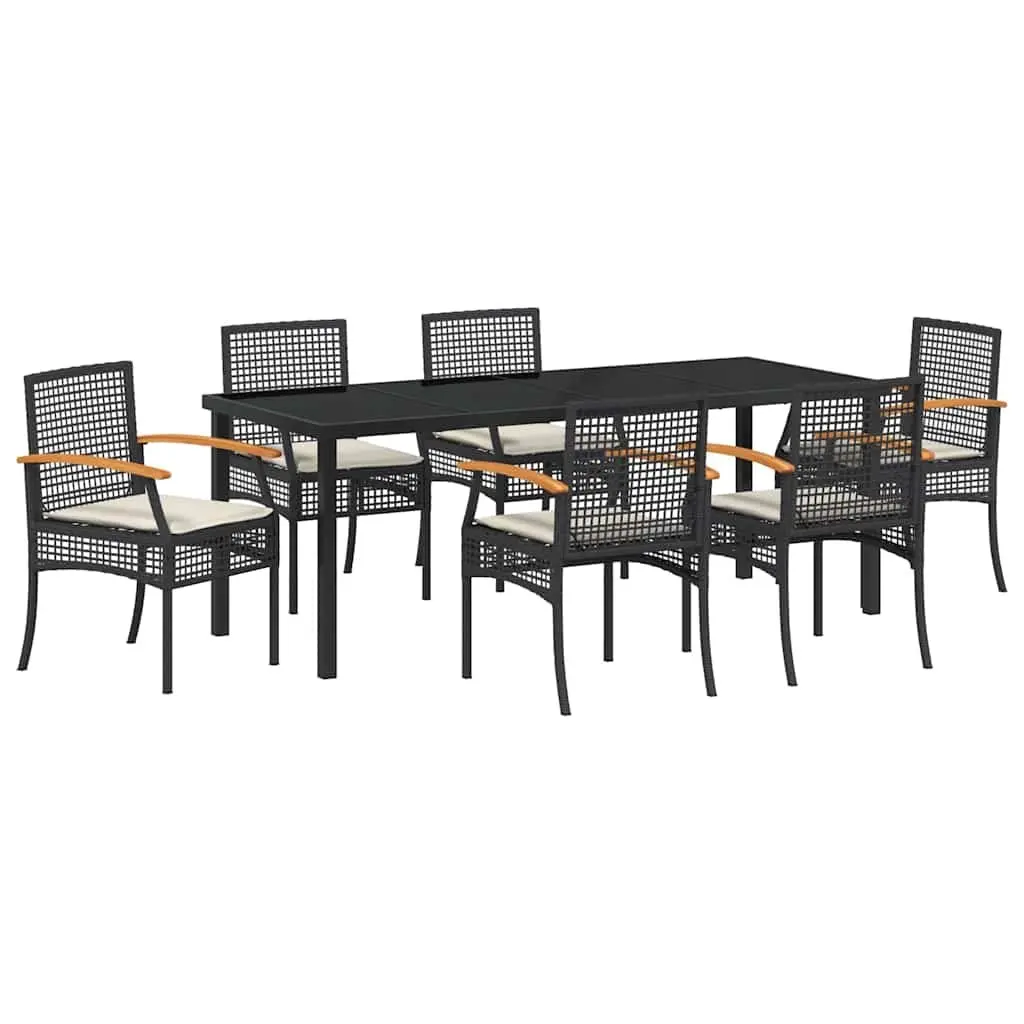 Garden Dining Set 7 Piece Outdoor Table Chairs Black Rattan Acacia Wood