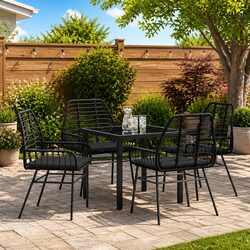 Friendly 5-Piece Black Poly Rattan Dining Set for You