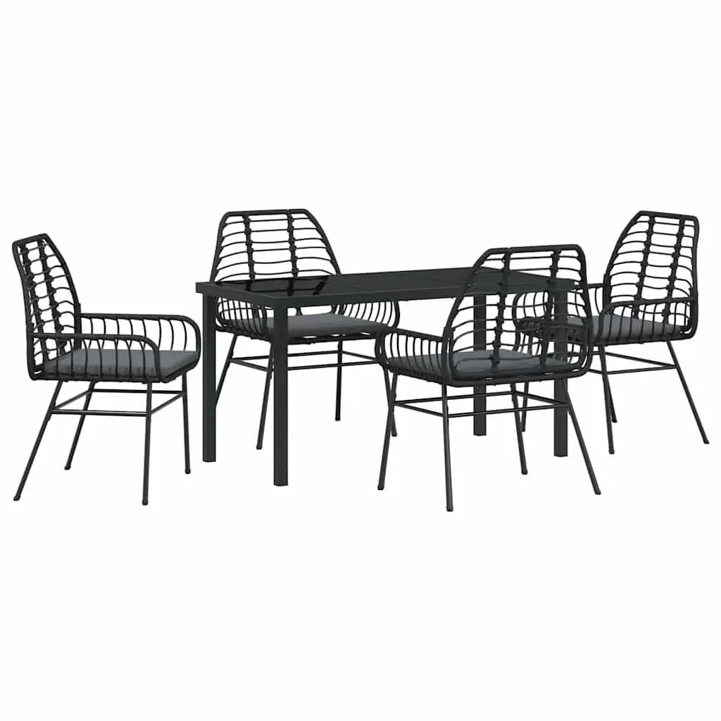 Garden Dining Set Black Poly Rattan 5 Piece Outdoor Patio Furniture Table Chairs