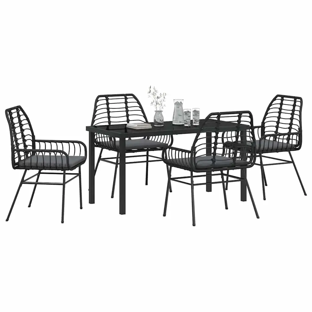 Garden Dining Set Black Poly Rattan 5 Piece Outdoor Patio Furniture Table Chairs