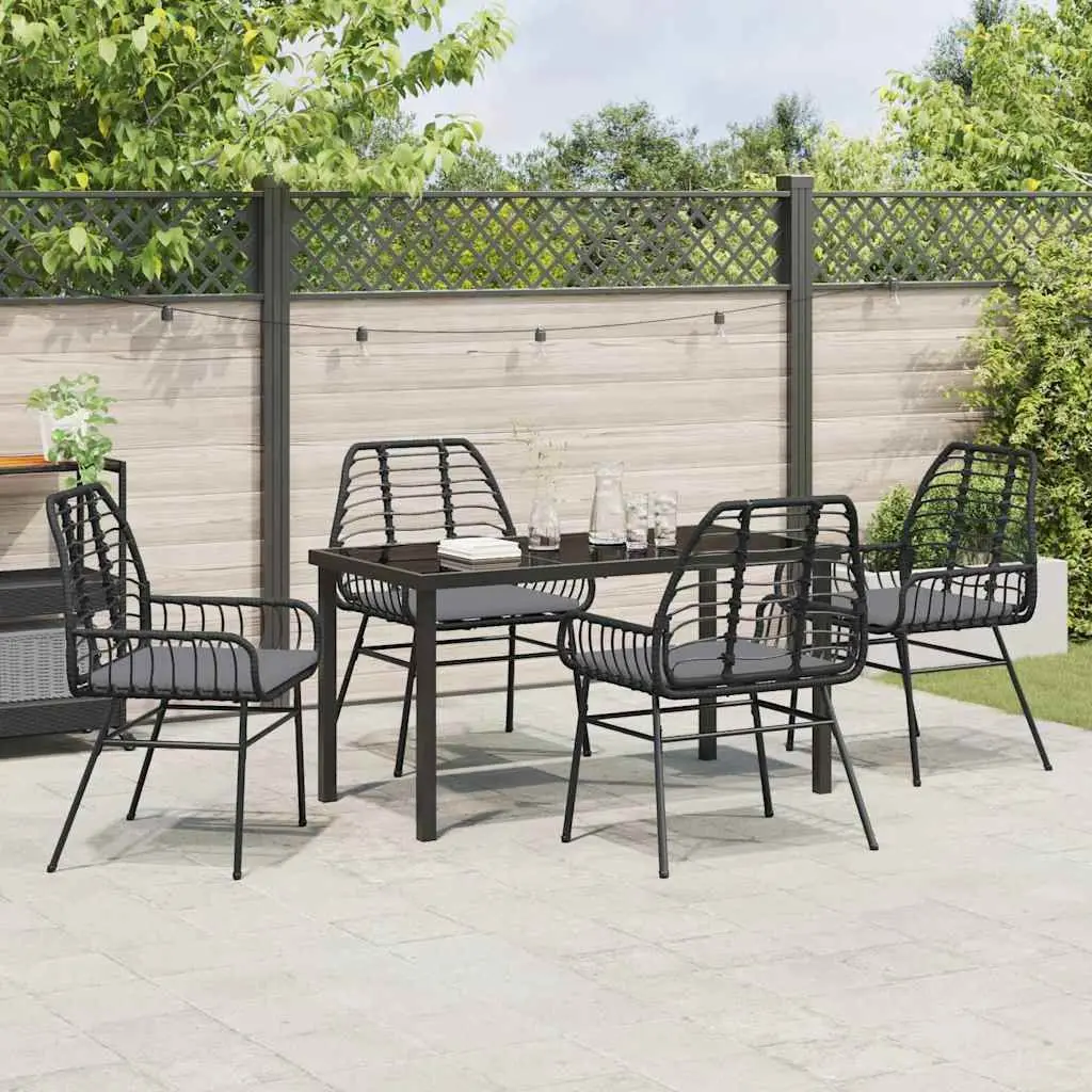 Garden Dining Set Black Poly Rattan 5 Piece Outdoor Patio Furniture Table Chairs