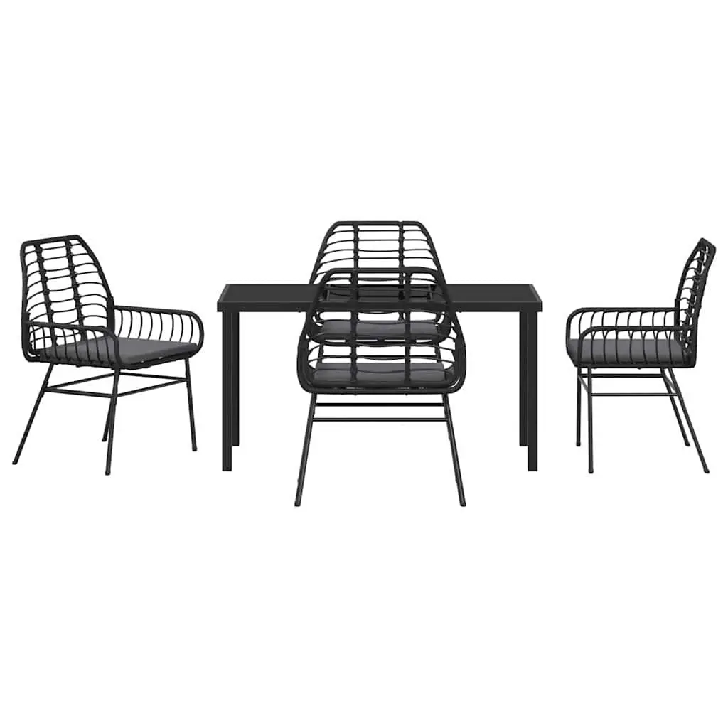 Garden Dining Set Black Poly Rattan 5 Piece Outdoor Patio Furniture Table Chairs