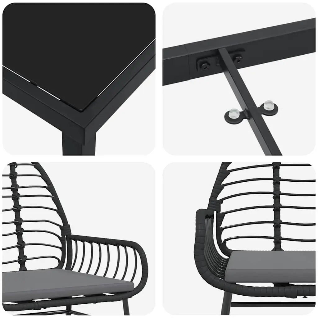 Garden Dining Set Black Poly Rattan 5 Piece Outdoor Patio Furniture Table Chairs