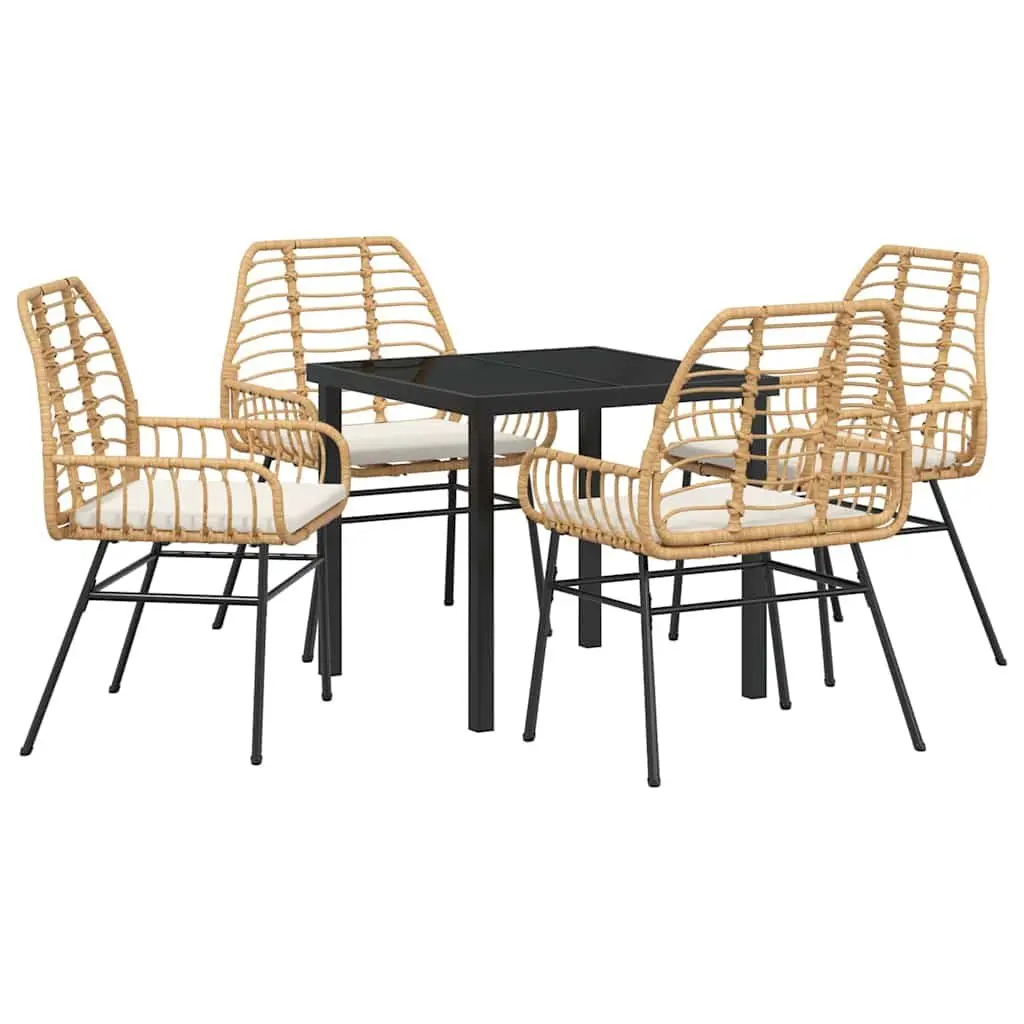 Garden Dining Set Poly Rattan 5 Pieces Brown Outdoor Patio Furniture