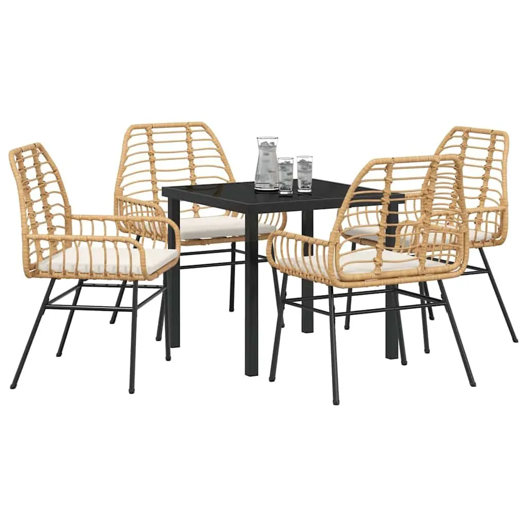 Garden Dining Set Poly Rattan 5 Pieces Brown Outdoor Patio Furniture