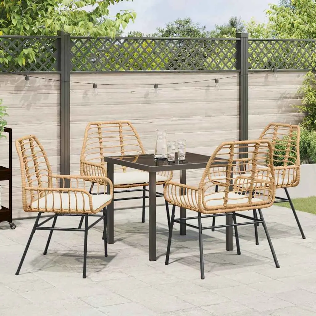 Garden Dining Set Poly Rattan 5 Pieces Brown Outdoor Patio Furniture