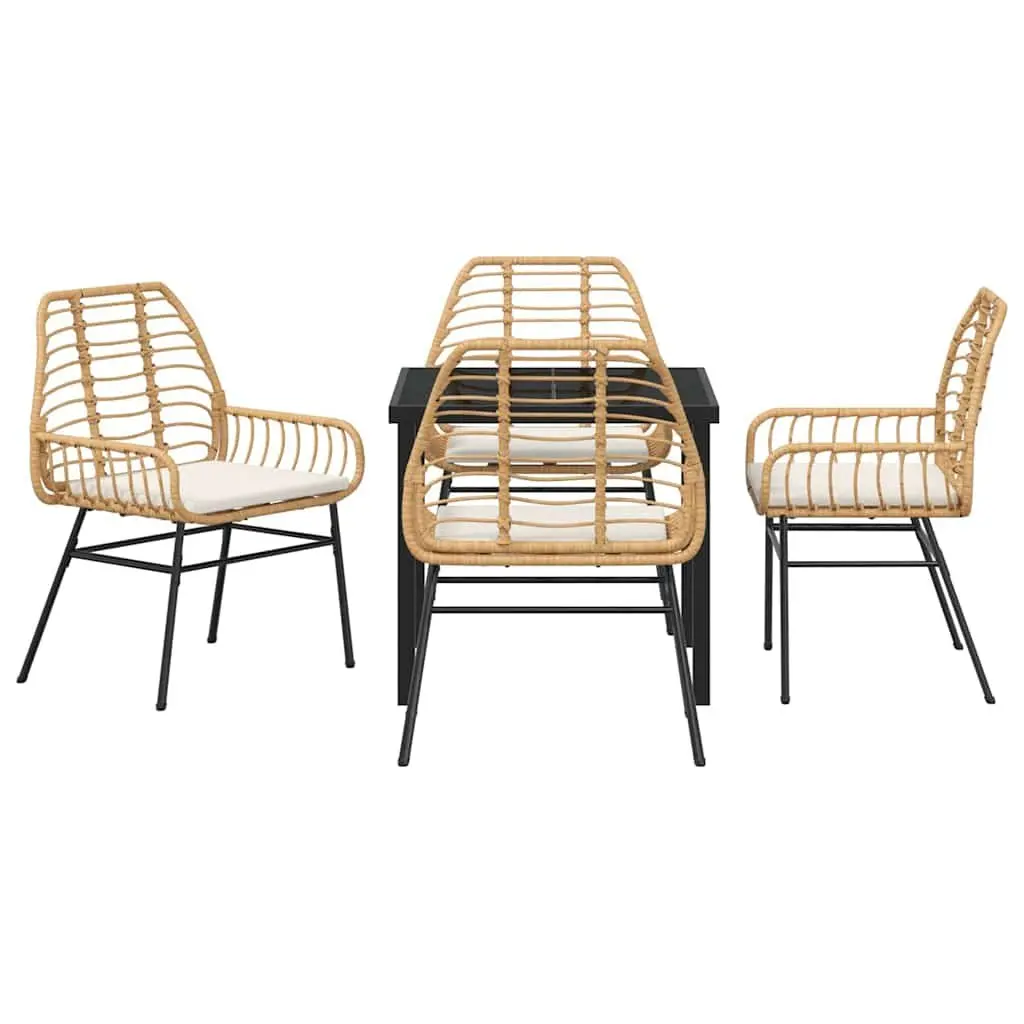 Garden Dining Set Poly Rattan 5 Pieces Brown Outdoor Patio Furniture