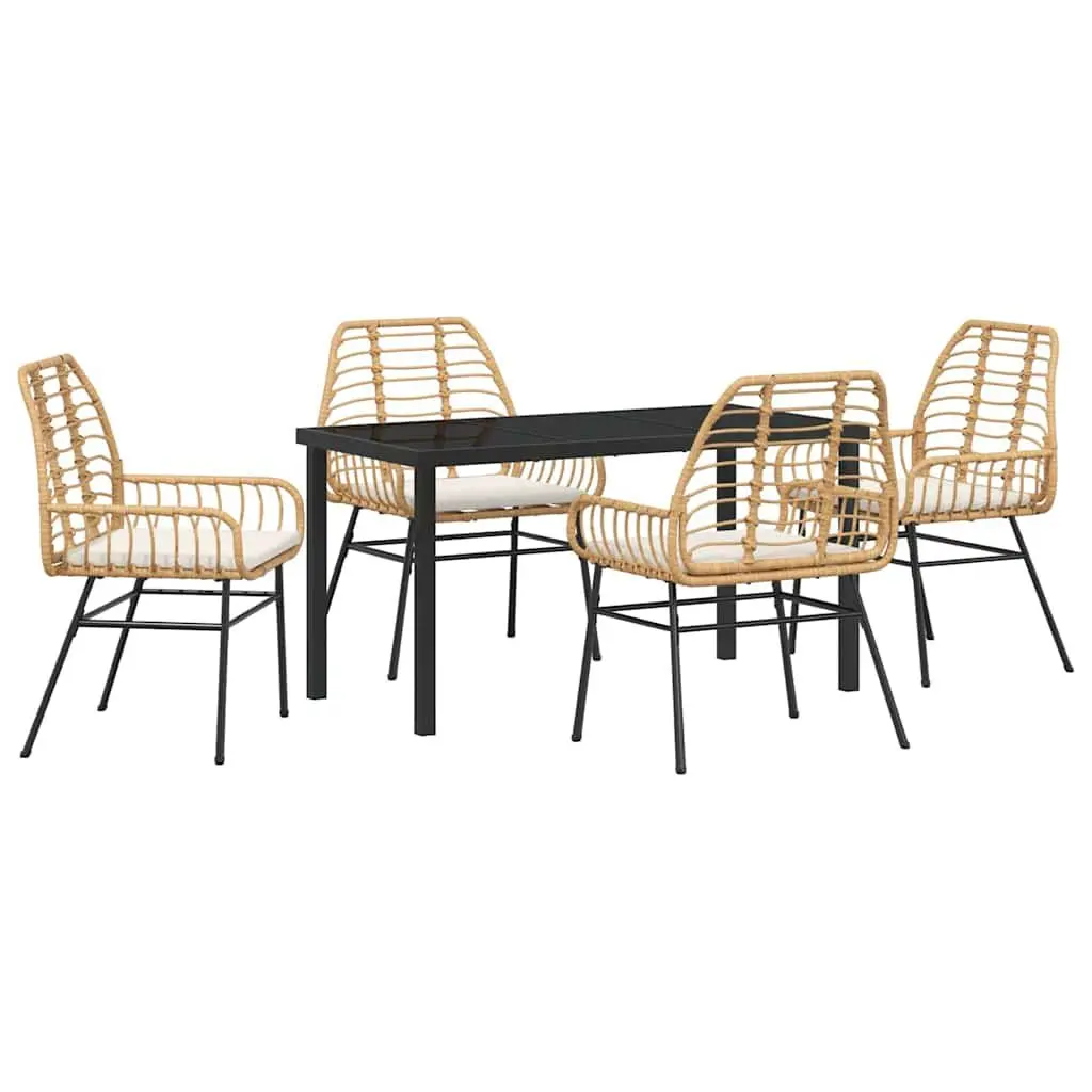 Garden Dining Set Poly Rattan 5 Pieces Outdoor Furniture Brown