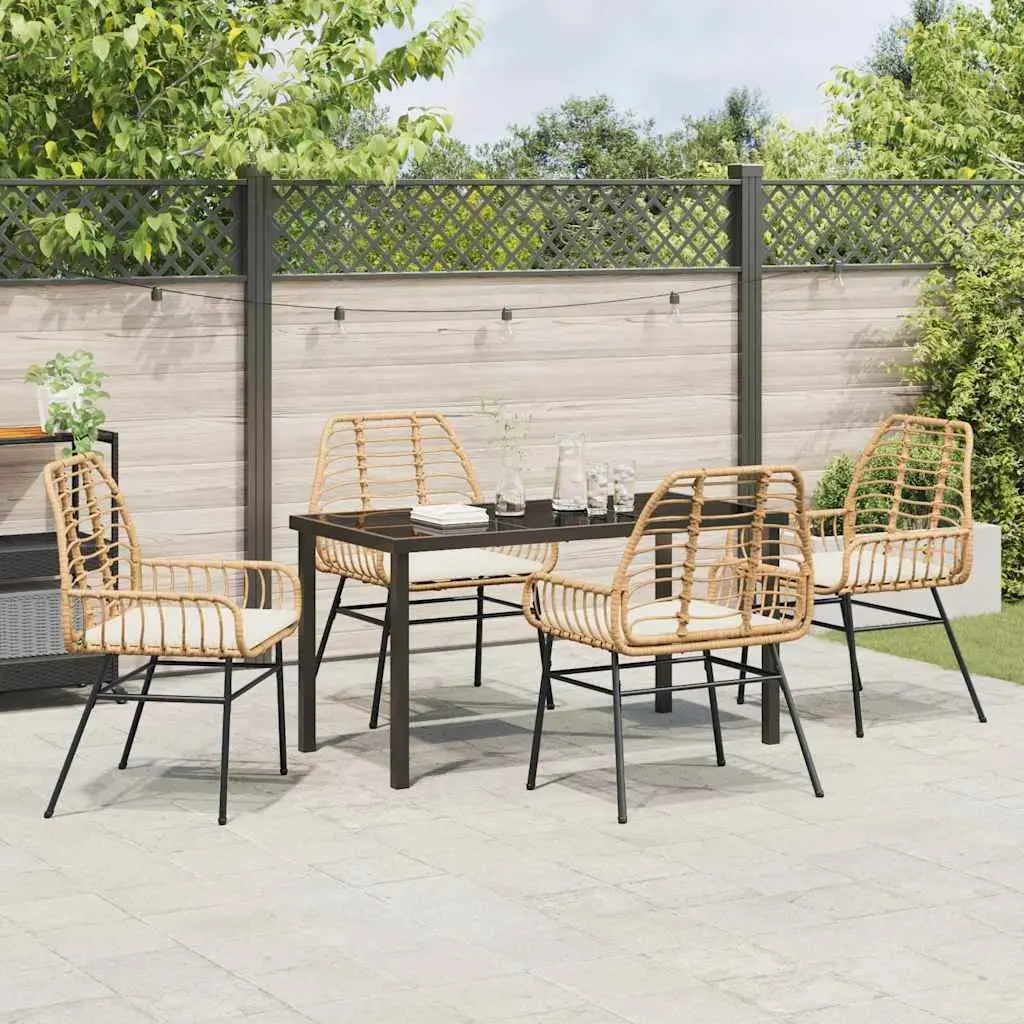 Garden Dining Set Poly Rattan 5 Pieces Outdoor Furniture Brown