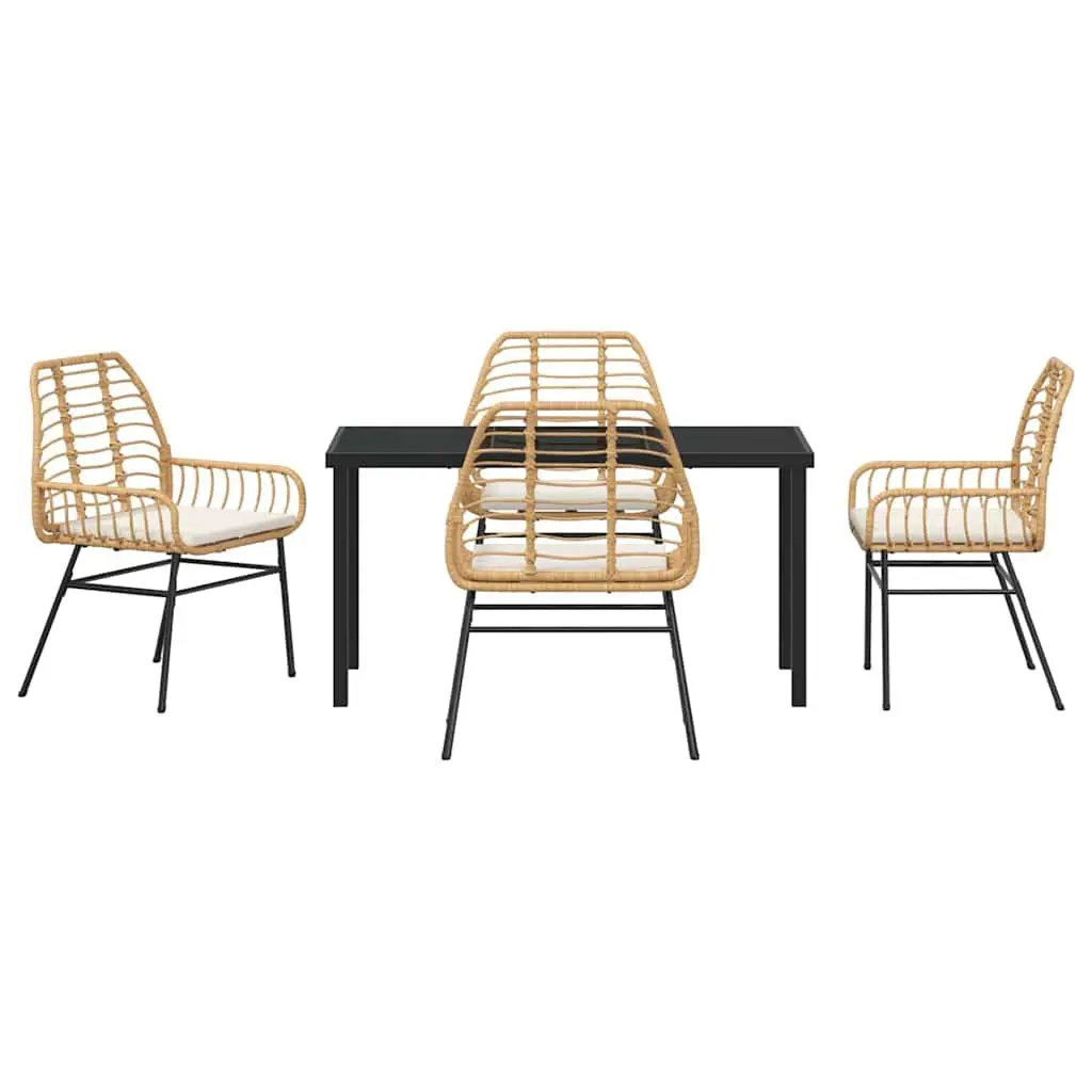 Garden Dining Set Poly Rattan 5 Pieces Outdoor Furniture Brown