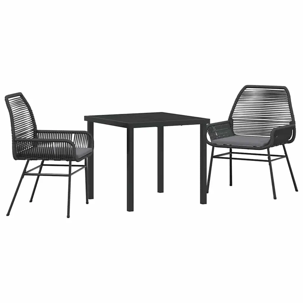 Outdoor Dining Set Poly Rattan 3 Pieces Black Garden Furniture Chairs Table