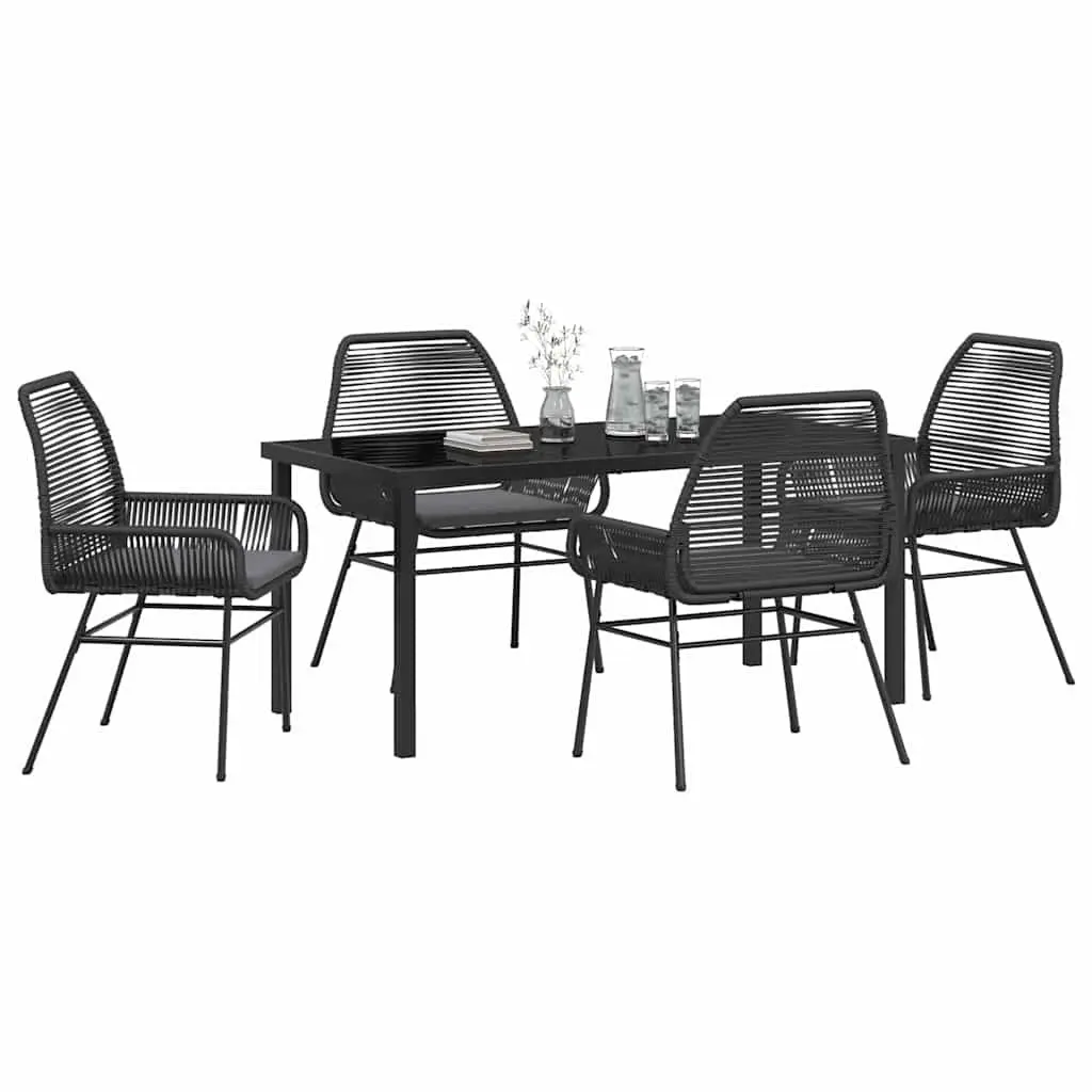 Outdoor Garden Dining Set 5-Piece Black Poly Rattan Table Chair with Cushions