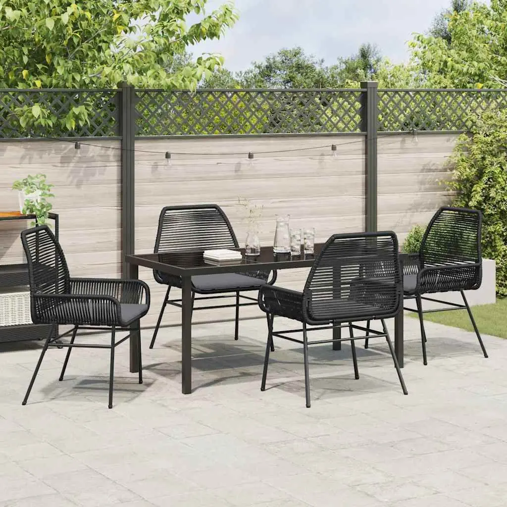 Outdoor Garden Dining Set 5-Piece Black Poly Rattan Table Chair with Cushions