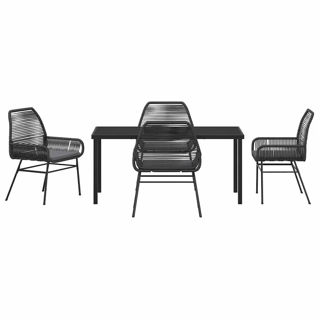 Outdoor Garden Dining Set 5-Piece Black Poly Rattan Table Chair with Cushions