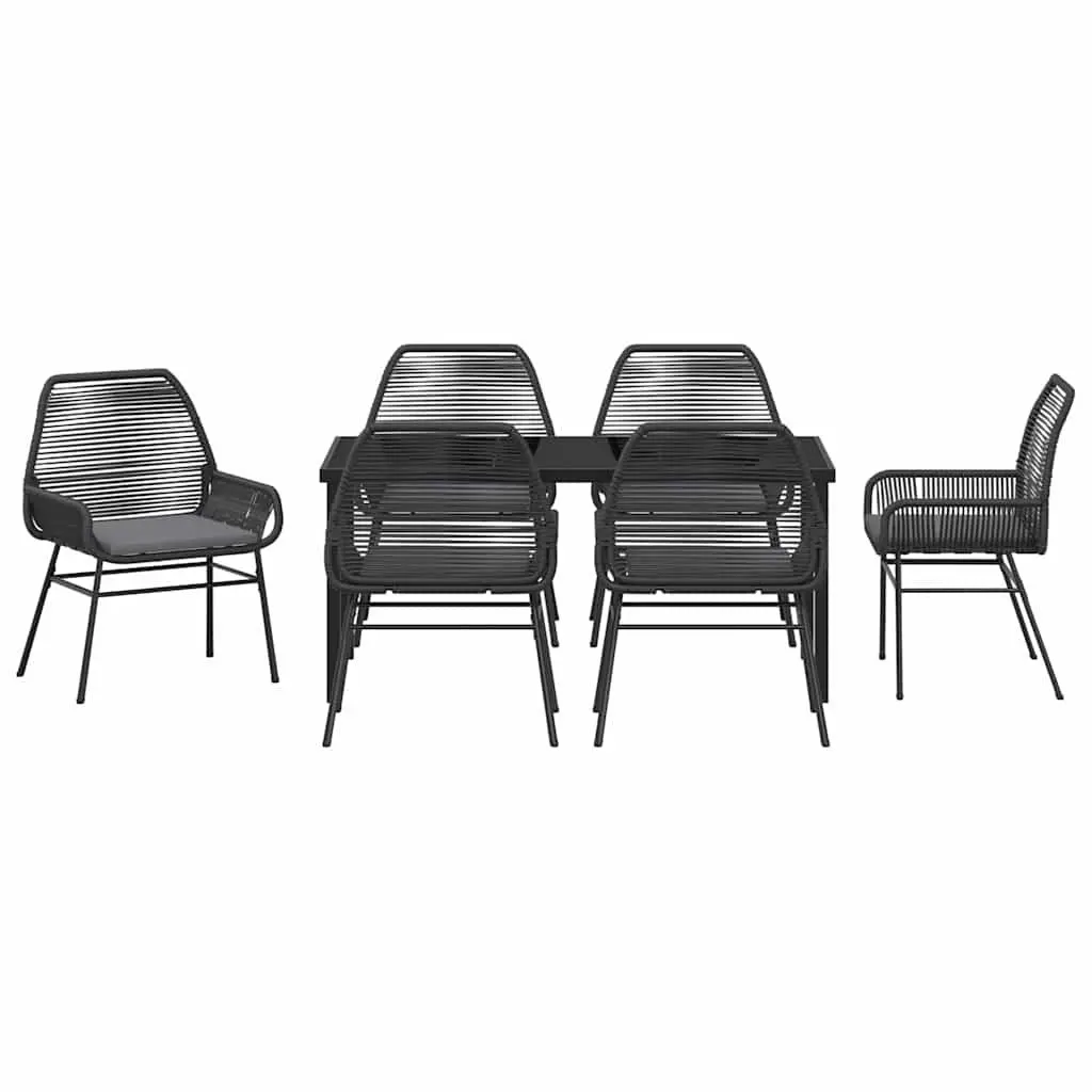 Garden Dining Set 7 Piece Outdoor Furniture Black Poly Rattan Tempered Glass