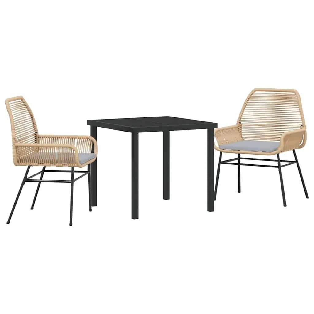 Outdoor Dining Set Brown Poly Rattan 3 Piece Garden Furniture Table Chairs