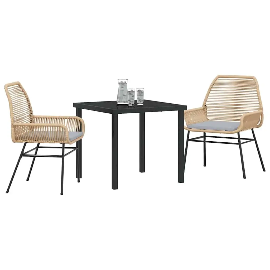 Outdoor Dining Set Brown Poly Rattan 3 Piece Garden Furniture Table Chairs