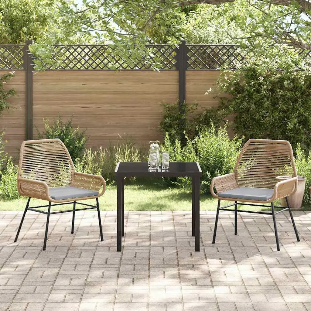 Outdoor Dining Set Brown Poly Rattan 3 Piece Garden Furniture Table Chairs