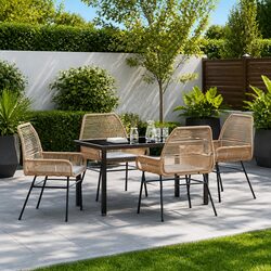 Garden Dining Set 5 Piece Outdoor Furniture Brown Poly Rattan with Cushions