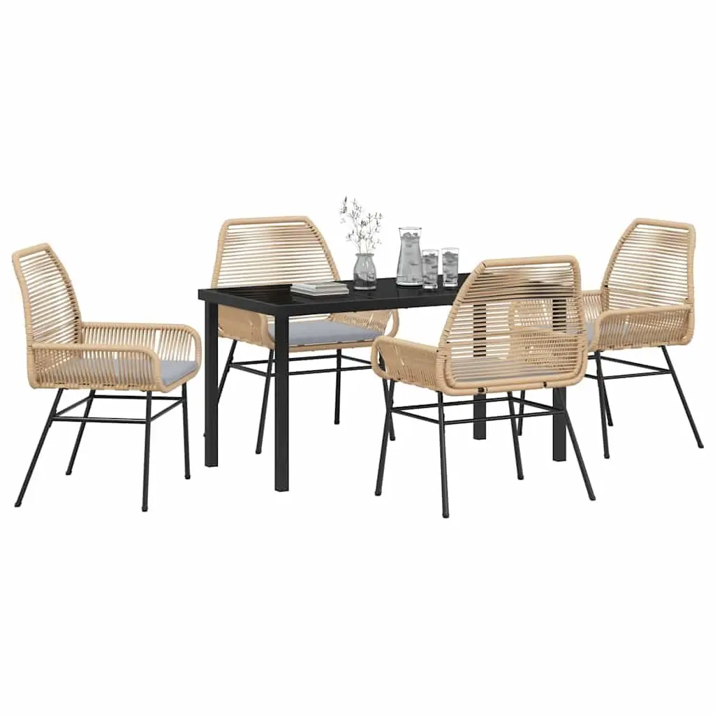 Garden Dining Set 5 Piece Outdoor Furniture Brown Poly Rattan with Cushions