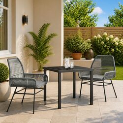 Outdoor Garden Dining Set 3 Pieces Grey Poly Rattan Table Chair Patio Furniture