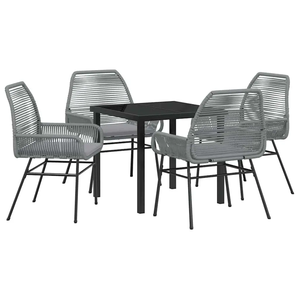 Outdoor Furniture Set Grey Poly Rattan 5 Piece Dining with Cushions and Black Glass Table