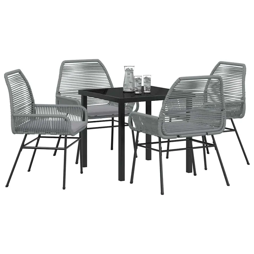 Outdoor Furniture Set Grey Poly Rattan 5 Piece Dining with Cushions and Black Glass Table