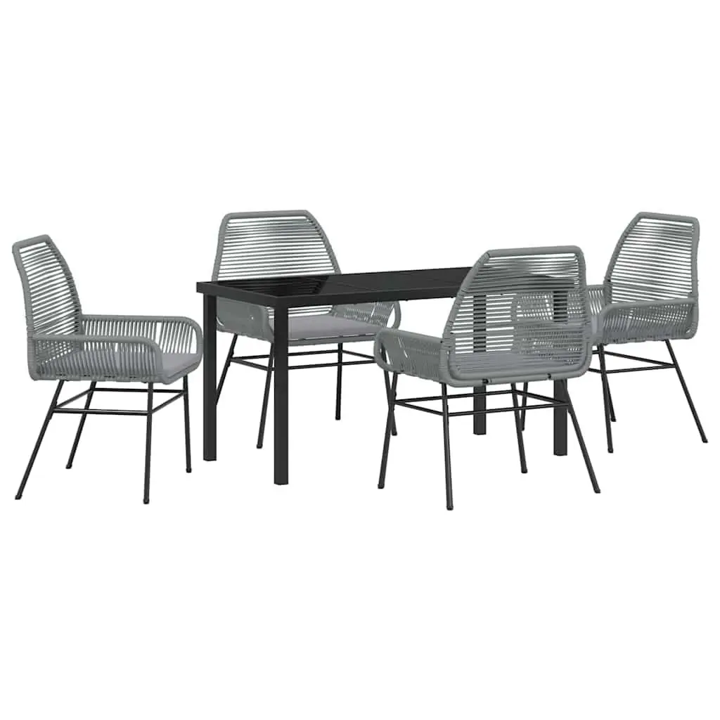 Garden Dining Set 5 Pieces Grey Poly Rattan Outdoor Furniture with Cushions