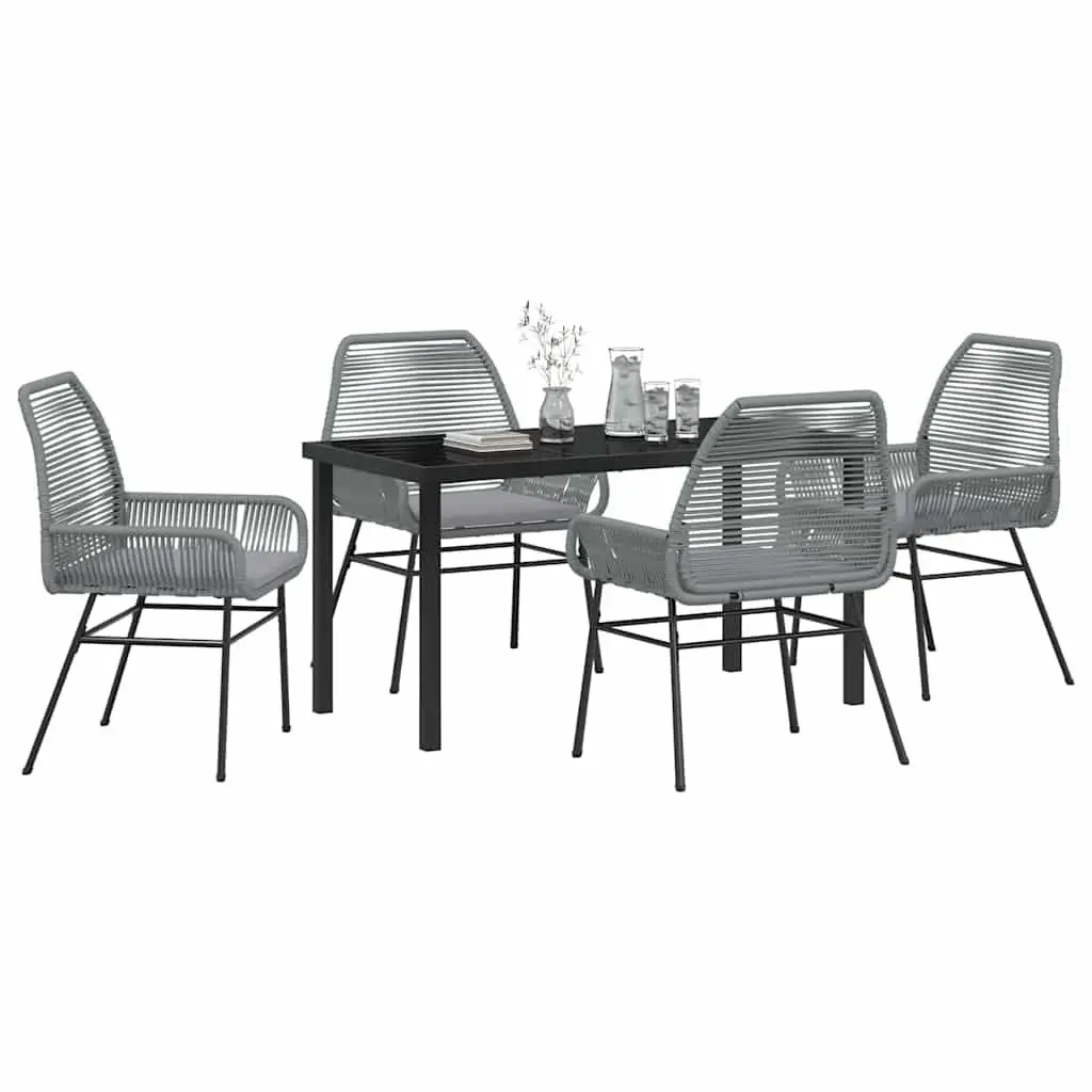 Garden Dining Set 5 Pieces Grey Poly Rattan Outdoor Furniture with Cushions