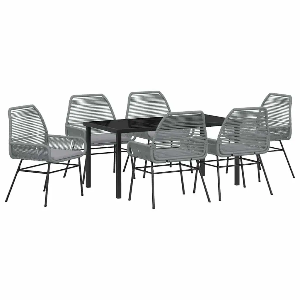 Garden Dining Set Grey Poly Rattan 7 Piece Outdoor Furniture Table Chairs