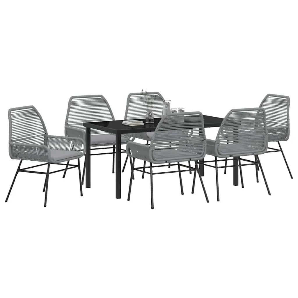 Garden Dining Set Grey Poly Rattan 7 Piece Outdoor Furniture Table Chairs