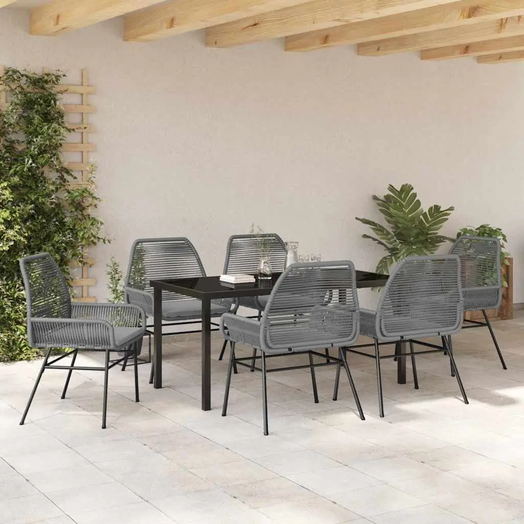 Garden Dining Set Grey Poly Rattan 7 Piece Outdoor Furniture Table Chairs