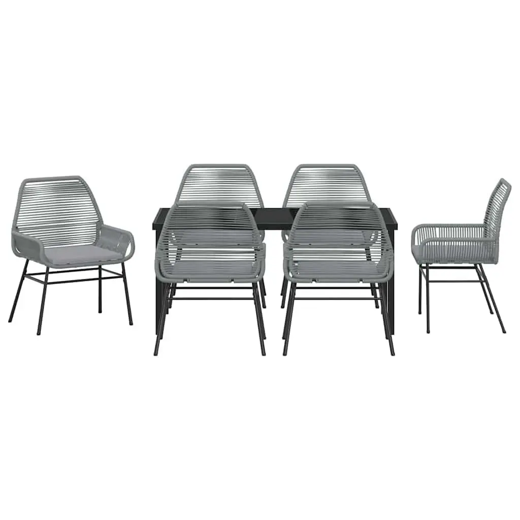 Garden Dining Set Grey Poly Rattan 7 Piece Outdoor Furniture Table Chairs