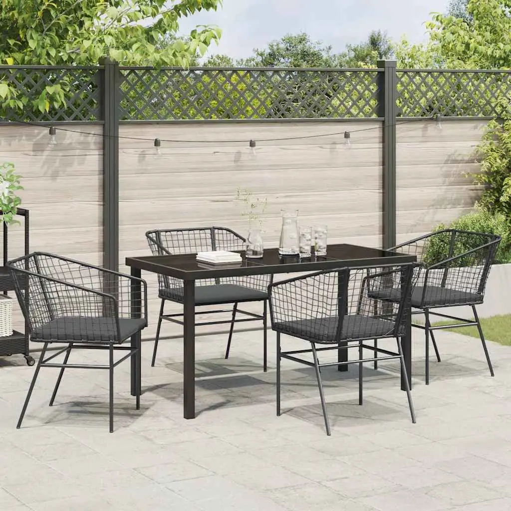 Garden Dining Set 5 Pieces Black Outdoor Furniture Glass Top Steel Frame