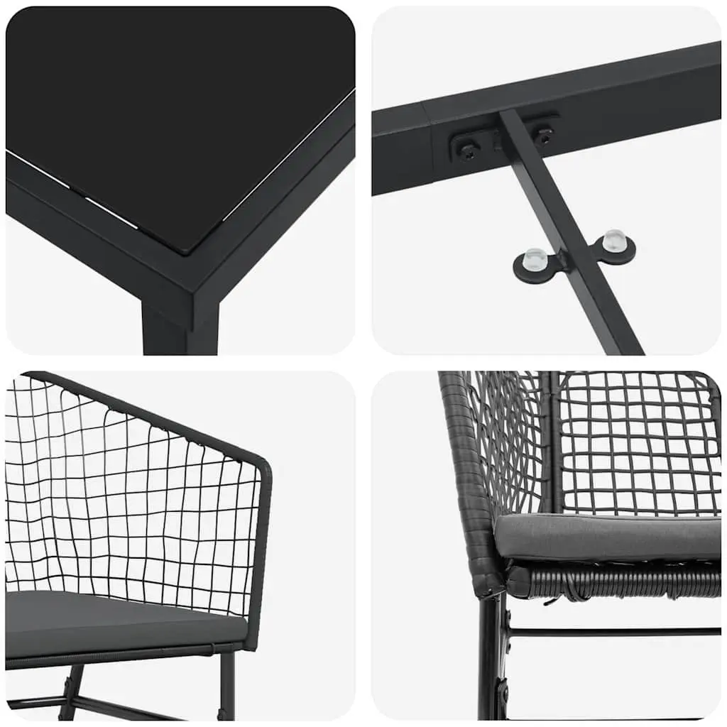 Garden Dining Set 5 Pieces Black Outdoor Furniture Glass Top Steel Frame