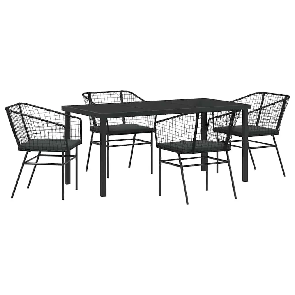 Outdoor Dining Set 5 Piece Black Poly Rattan Glass Tabletop