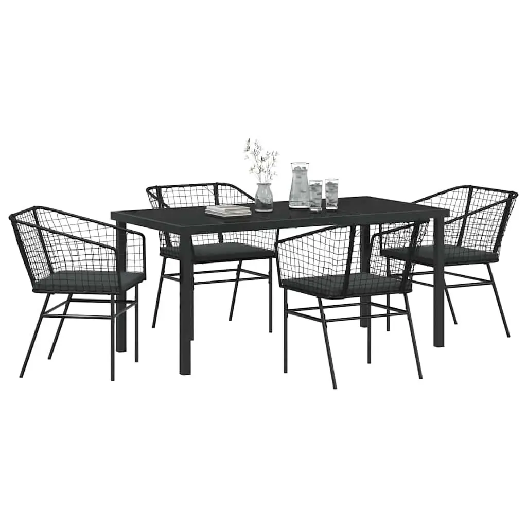 Outdoor Dining Set 5 Piece Black Poly Rattan Glass Tabletop