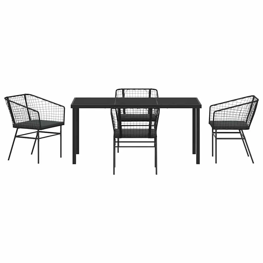 Outdoor Dining Set 5 Piece Black Poly Rattan Glass Tabletop