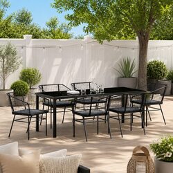 Friendly Black Poly Rattan 7-Piece Outdoor Dining Set