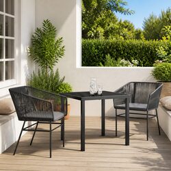 Garden Dining Set 3 Pieces Outdoor Patio Furniture Black Steel Tempered Glass