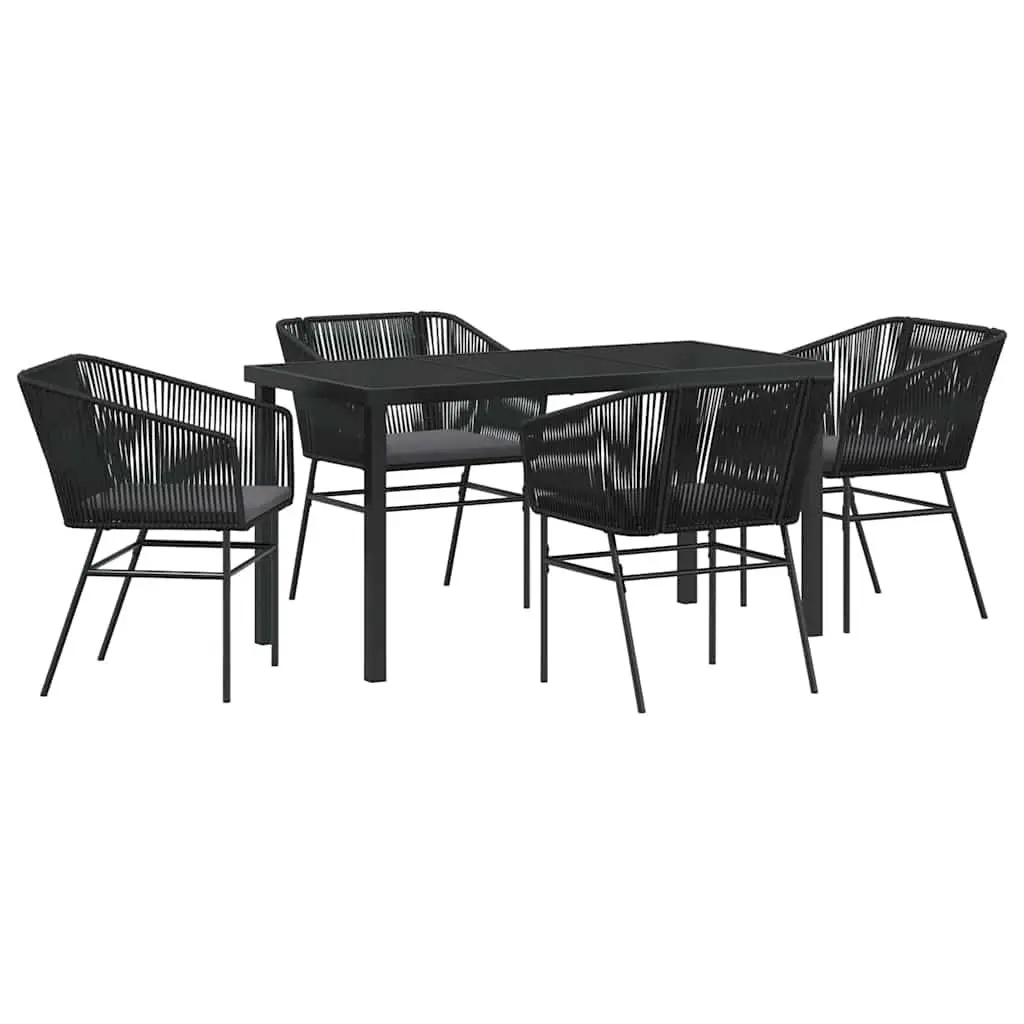 Garden Dining Set Modern Rectangular 5 Piece Black Steel Frame Tempered Glass