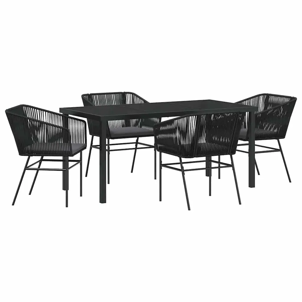 Garden Dining Set Modern 5 Piece Rectangular Black Steel Frame with Weatherproof Cushions