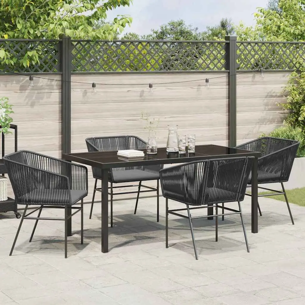 Garden Dining Set Modern 5 Piece Rectangular Black Steel Frame with Weatherproof Cushions