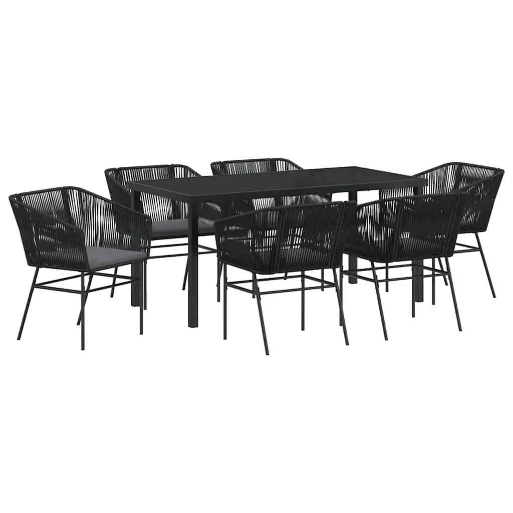 Garden Dining Set Modern 7 Piece Black Steel Rectangular Outdoor Furniture
