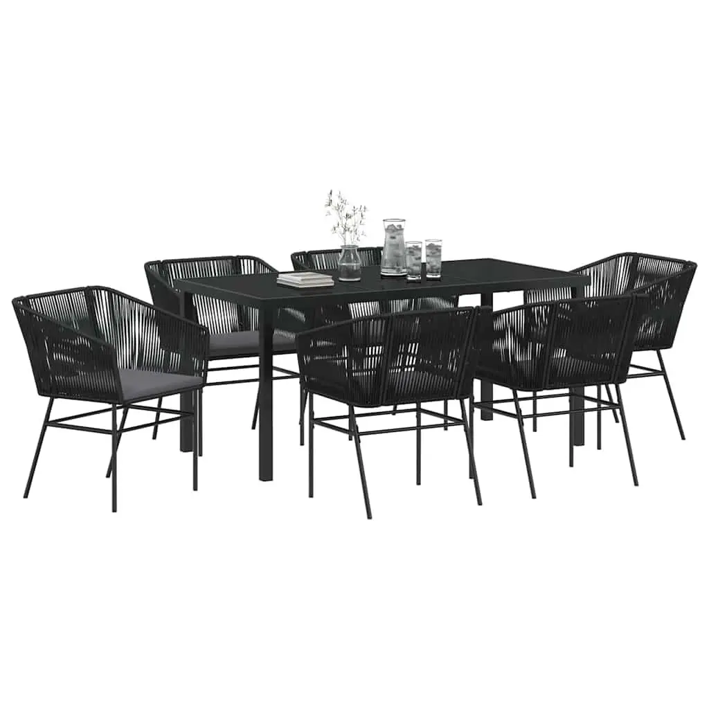 Garden Dining Set Modern 7 Piece Black Steel Rectangular Outdoor Furniture